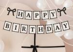 Banner “Happy Birthday” μπεζ με μαυρα γράμματα και φιογκάκια - Image 3